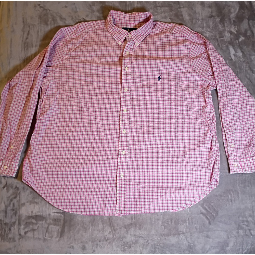 Ralph Lauren Mens 2XB Pink Plaid Button Down Shirt Big & Tall Cotton Long Sleeve